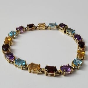 14K Gold Multicolor Gemstone Tennis Bracelet